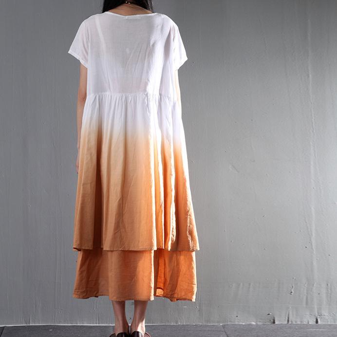 Linen summer dress gradient orange layered linen sundress long maxi dress
