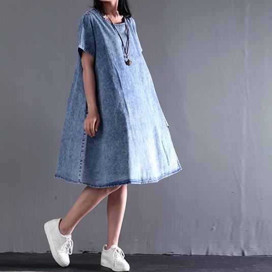 New Asymmetric denim sundress plus size denim summer dresses short sleeve blouse