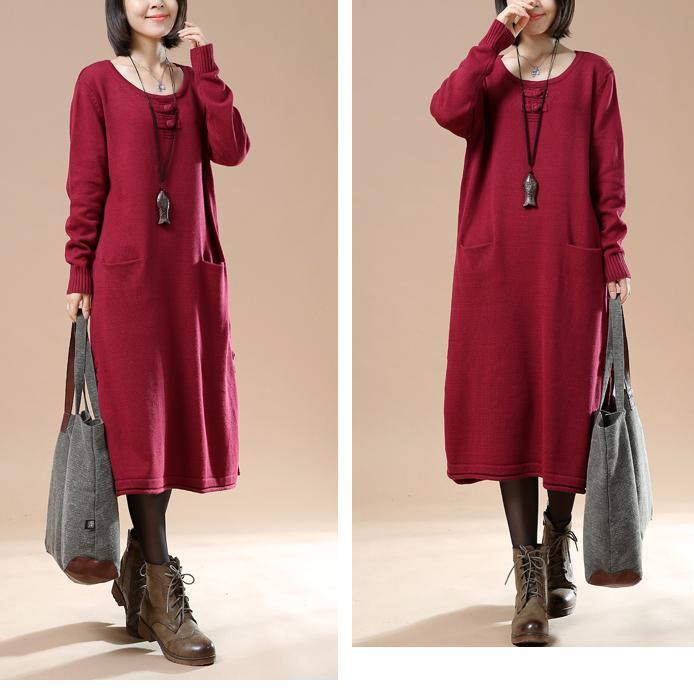 New red knit maxi dress plus size long sweaters