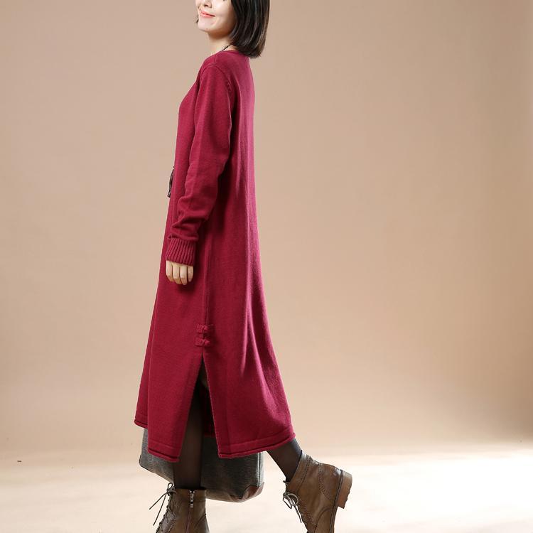 New red knit maxi dress plus size long sweaters