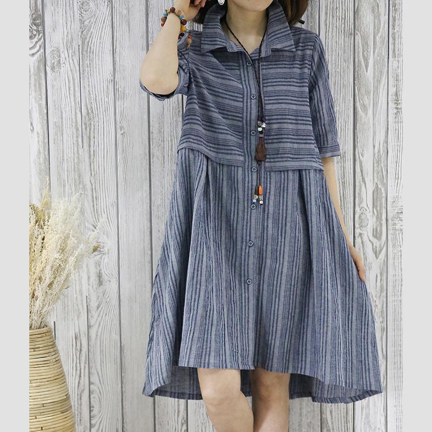 New summer dress half sleeve grid plus size fit flare shirt dress blouse