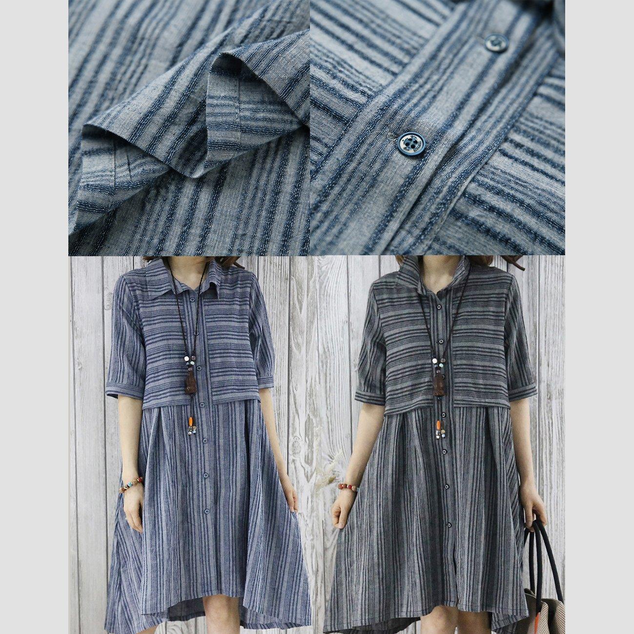 New summer dress half sleeve grid plus size fit flare shirt dress blouse
