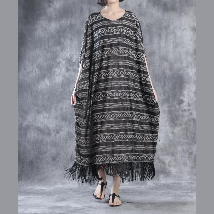 Tasseled linen dresses print linen maxi dress oversize caftans