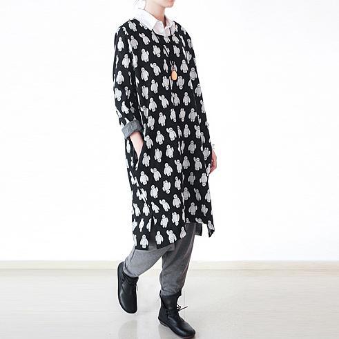 fall black dotted plus size cotton dress oversized shift dresses