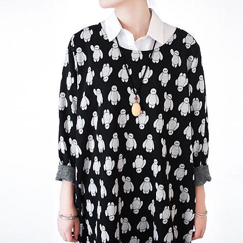 fall black dotted plus size cotton dress oversized shift dresses