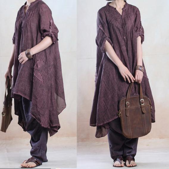 fall dresses vintage asymmetrical linen dress caftans overize in blackish purple