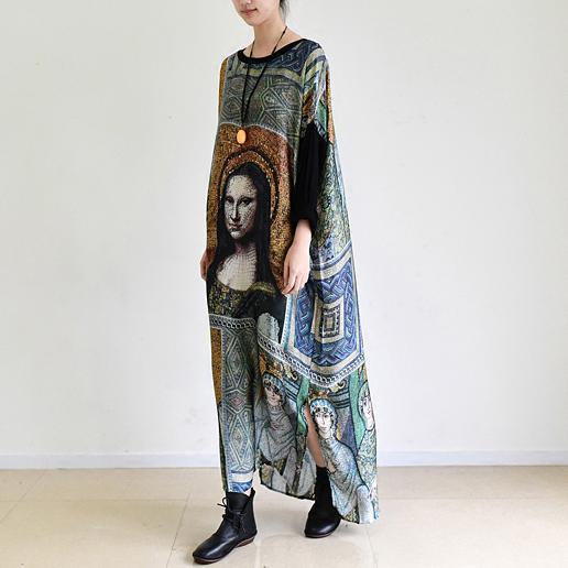 Fall painted floral cotton dresses flowy chiffon maxi dresses