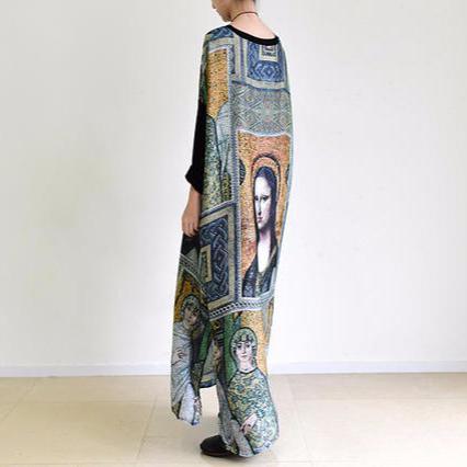Fall painted floral cotton dresses flowy chiffon maxi dresses