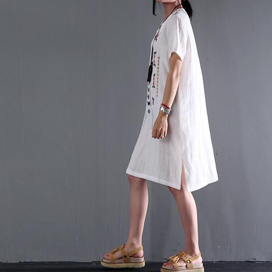 linen sundress white short sleeve summer dresses plus size blouse