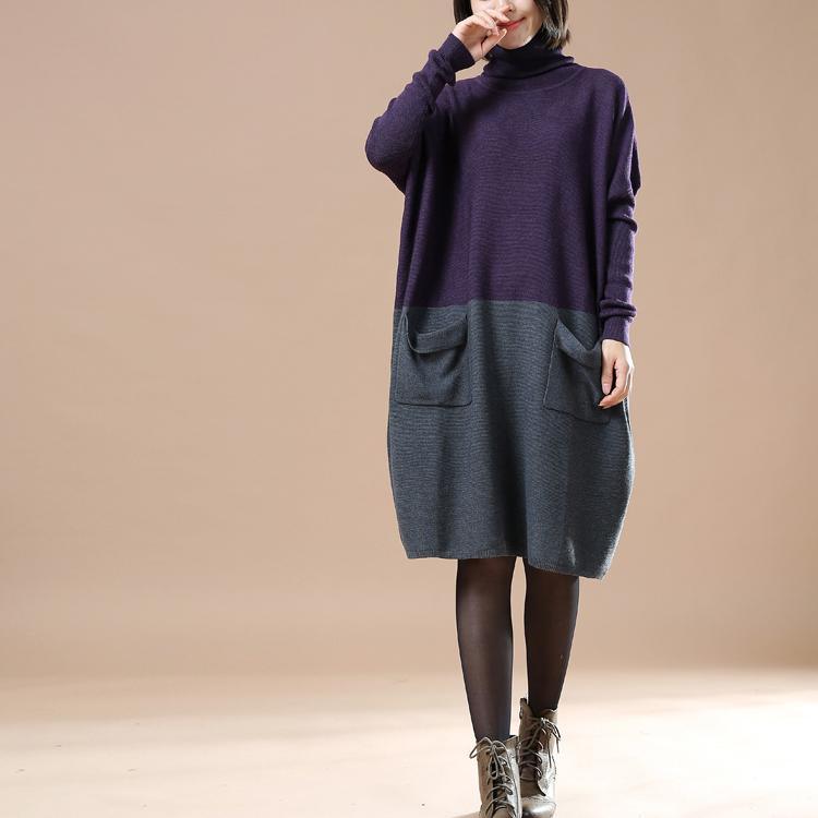 plus size purple sweaters cute turtle neck knit dresses