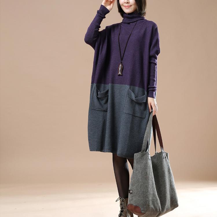 plus size purple sweaters cute turtle neck knit dresses