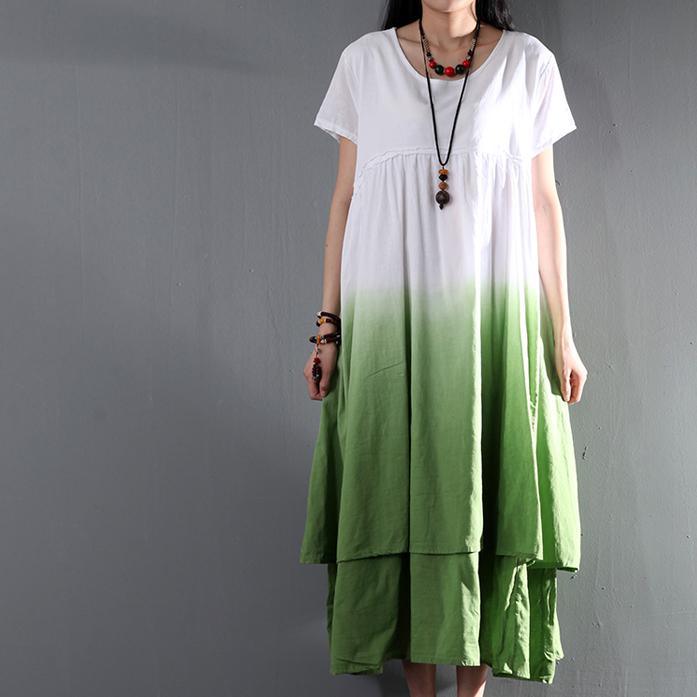 sundress long linen maxi dress gradient green causal summer dress