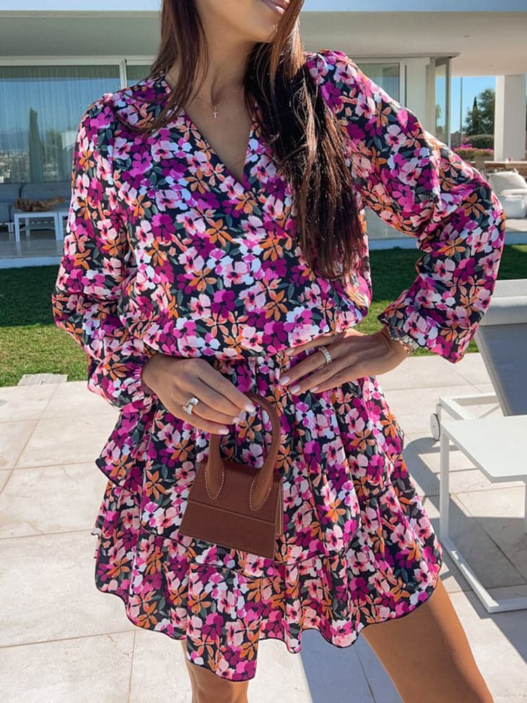 New Elegant VNeck Design LaceUp Ruffles Mini Dress