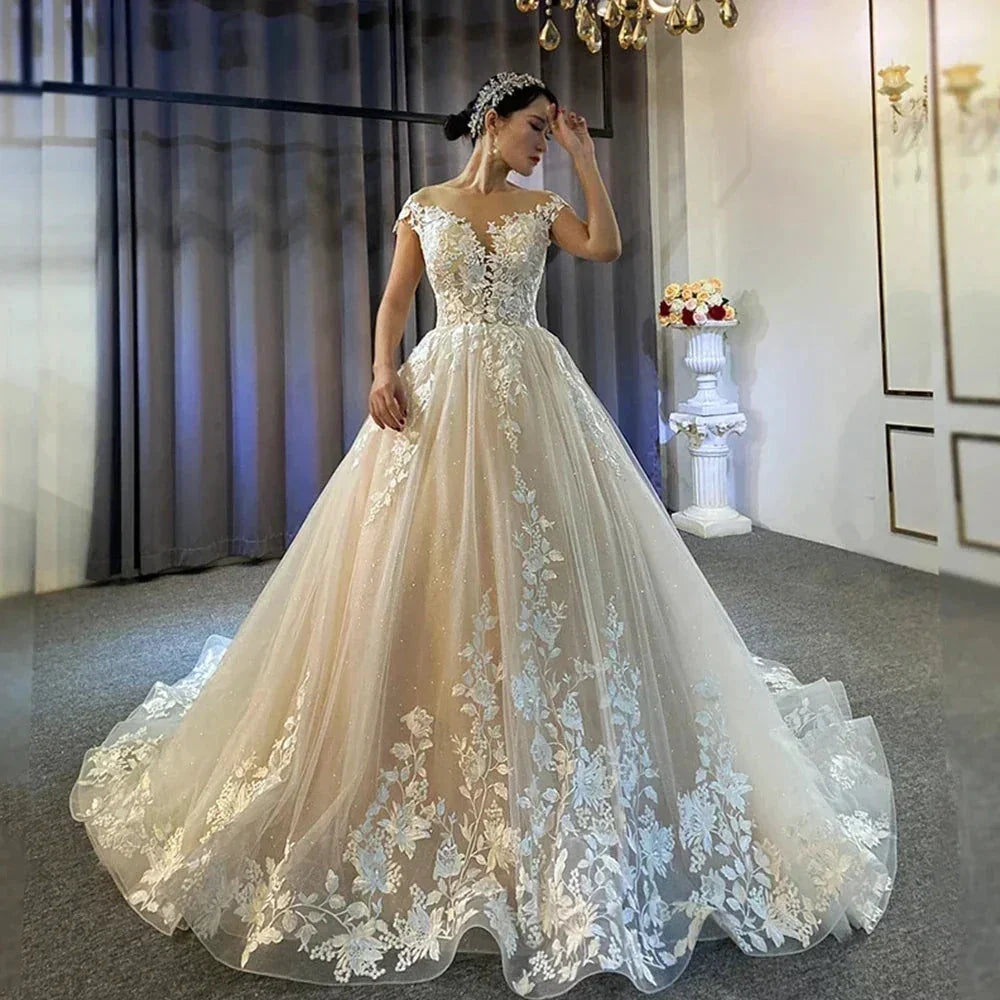 New Gorgeous Wedding Dresses Women's Elegant Off Shoulder A-Line Bridal Gowns Lace Applique Sleeveless Formal Party Robe De by payinti