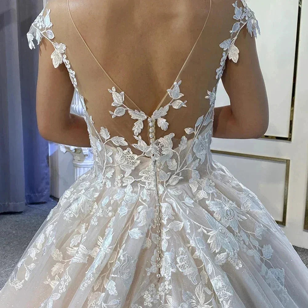 New Gorgeous Wedding Dresses Women's Elegant Off Shoulder A-Line Bridal Gowns Lace Applique Sleeveless Formal Party Robe De (ZD14199)