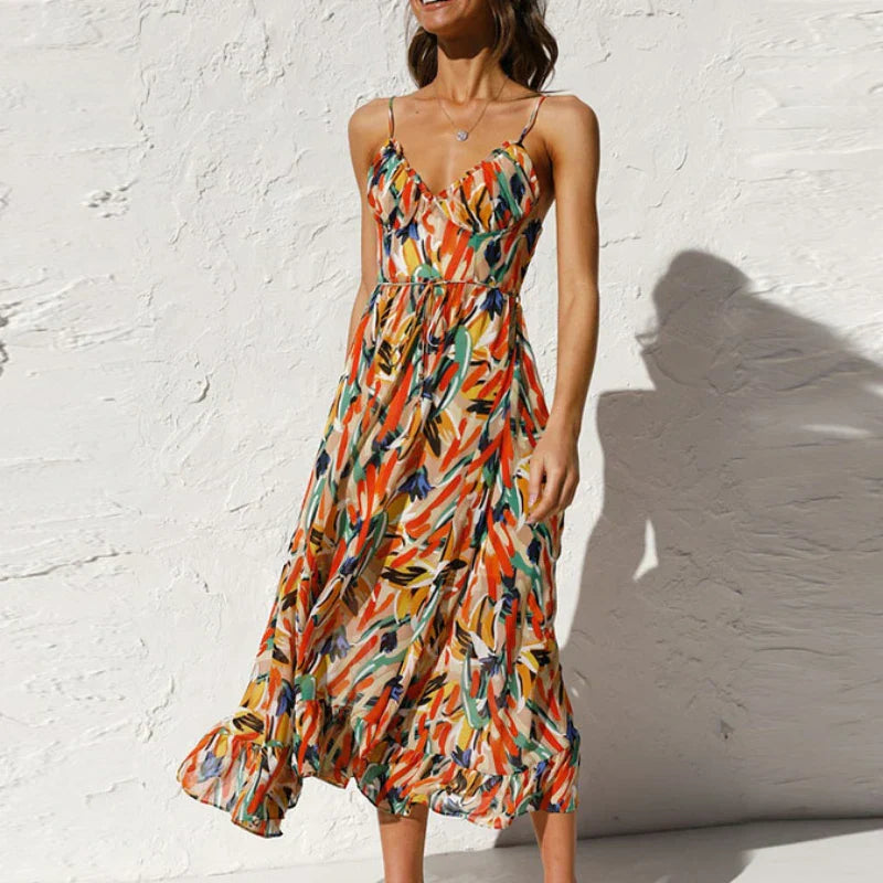 Summer Fashion Elegant VNeck Backless Sling Boho Dress