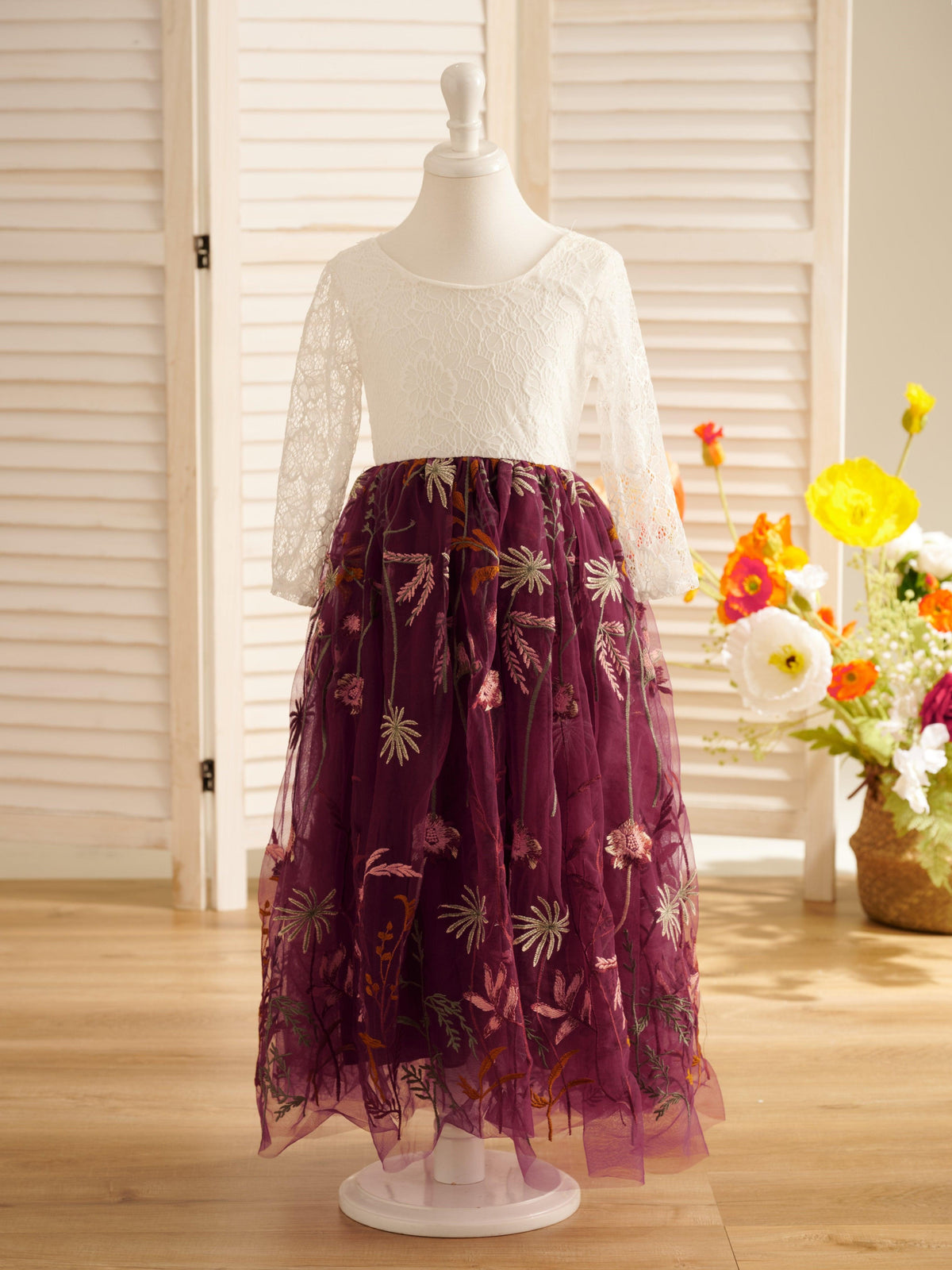Tulle A-Line Full-Length Garden Boho Flower Girl Dress - VelvetHem