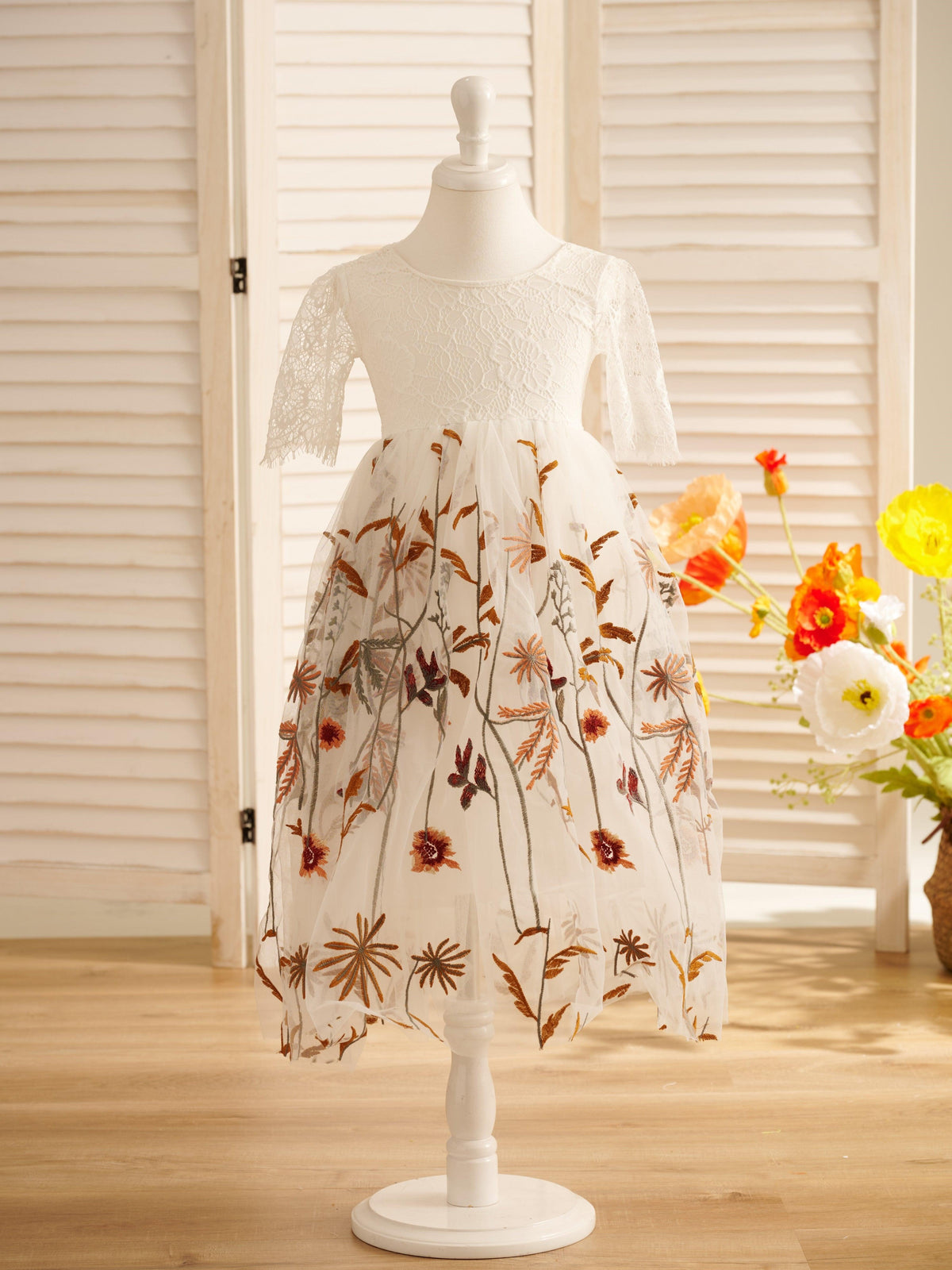 Tulle A-Line Full-Length Boho Flower Girl Dress - VelvetHem