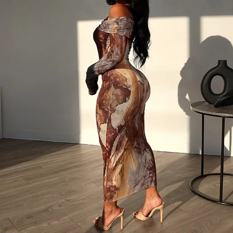 Print One Shoulder Midi Dress - VelvetHem