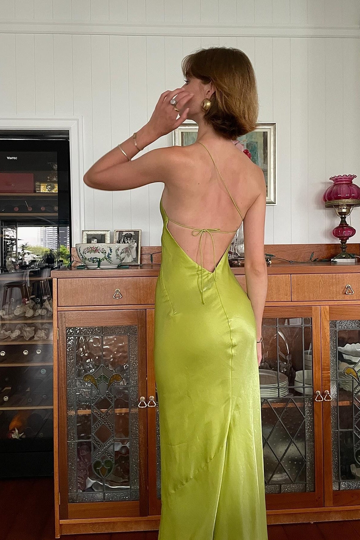 Chic Sheath One Shoulder Light Green Long Party Dress with Split Front