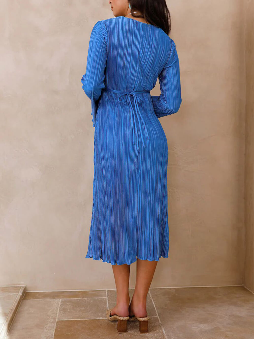 Mountain Vistas Draped Pleated Bell Sleeve Midi Dress
