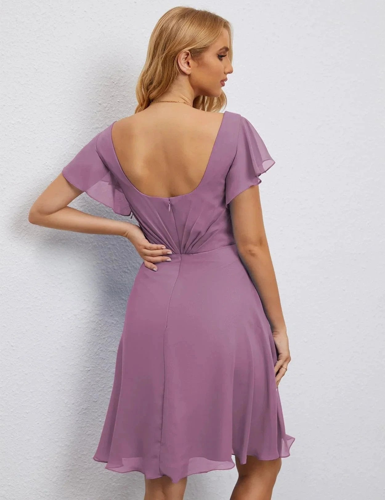 ZapDress U Back Homecoming Dress Formal Prom Dress Knee Length Short Sleeves Cocktail Party Dress 28077 (ZD16953)