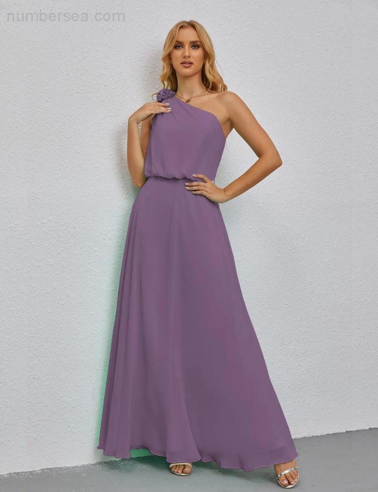 Ruffled One Shoulder Sleeveless Long Bridesmaid Dresses A-line Formal Evening Gown Side Split 28080 (ZD17018)