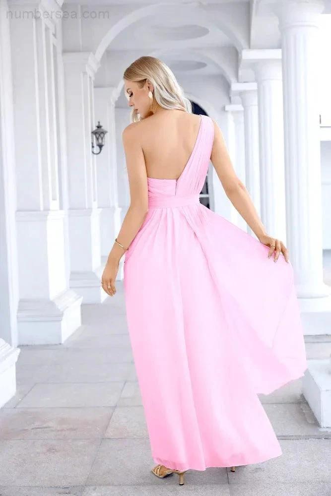 Ladies Chiffon One Shoulder Bridesmaid Evening Dress Wedding Party Evening Dress 28133 (ZD17003)