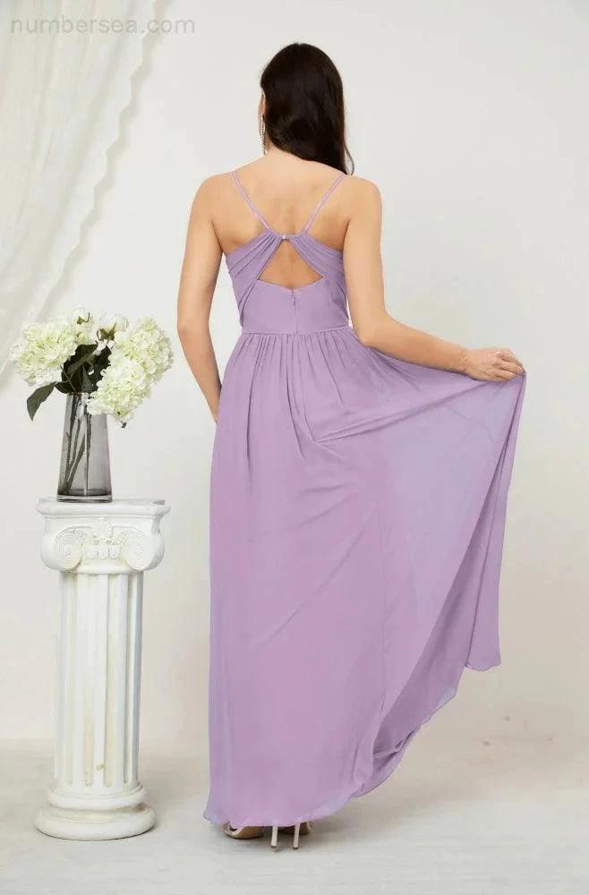 ZapDress Neck Bridesmaid Dresses Chiffon Long Spaghetti A-line Formal Prom Gown for Wedding Party Evening 2801 (ZD16961)
