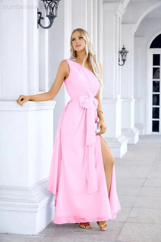 Ladies Chiffon One Shoulder Bridesmaid Evening Dress Wedding Party Evening Dress 28133 (ZD17003)