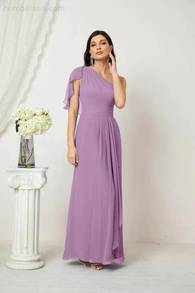 ZapDress Chiffon Ruffled One Shoulder Long Bridesmaid Dresses A-line Formal Evening Gown Side Split 2809 (ZD17049)