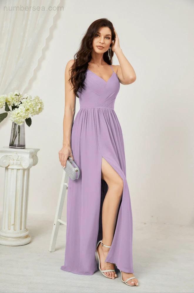 ZapDress Neck Bridesmaid Dresses Chiffon Long Spaghetti A-line Formal Prom Gown for Wedding Party Evening 2801 (ZD16961)