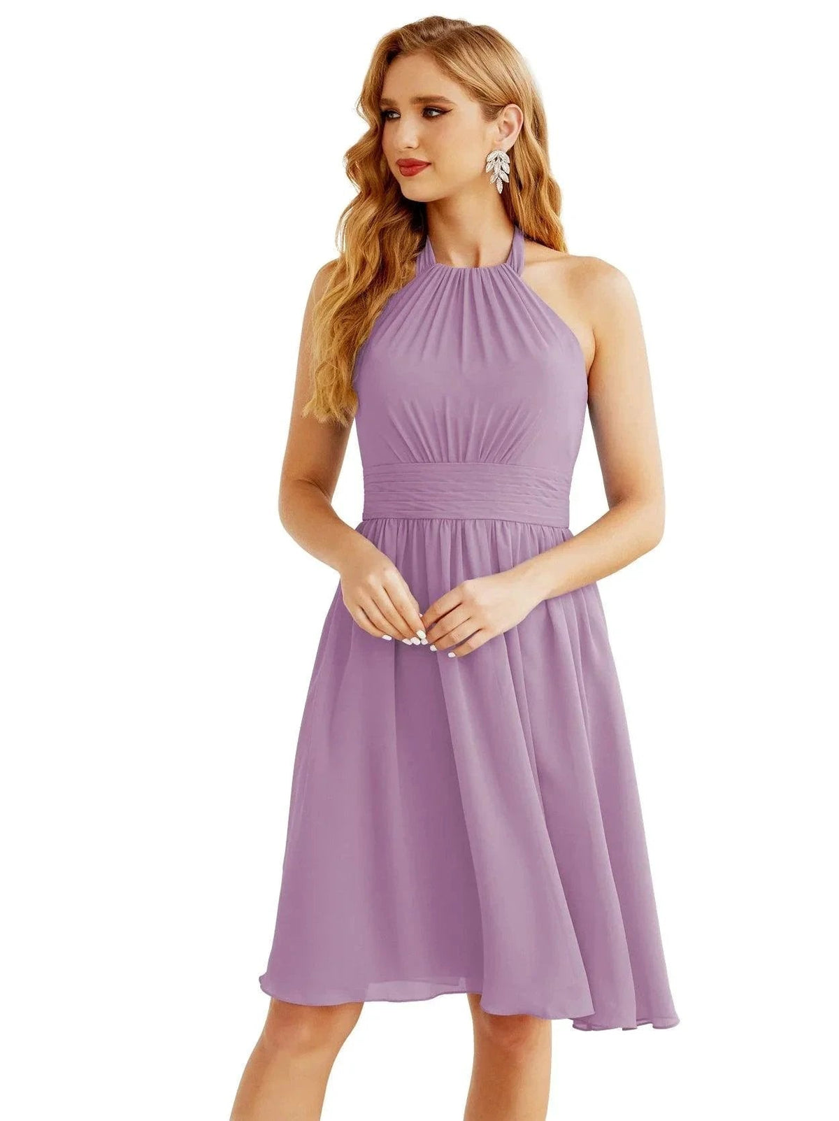 Numbersea Halter Chiffon Bridesmaid Dresses Short Sleeveless Formal Party Dress Open Back 28023 by numbersea