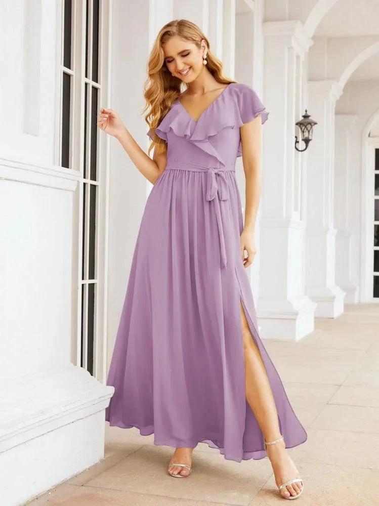 Bridesmaid Dresses with Flutter Sleeves Formal Evening Party Prom Gowns 28044 by numbersea