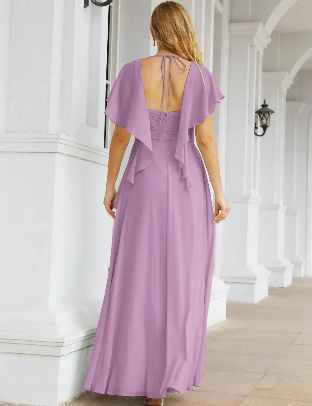 ZapDress Chiffon Bridesmaid Dresses Long Formal Evening Prom Mother of The Bride Dress with Flutter Sleeve (ZD17054)