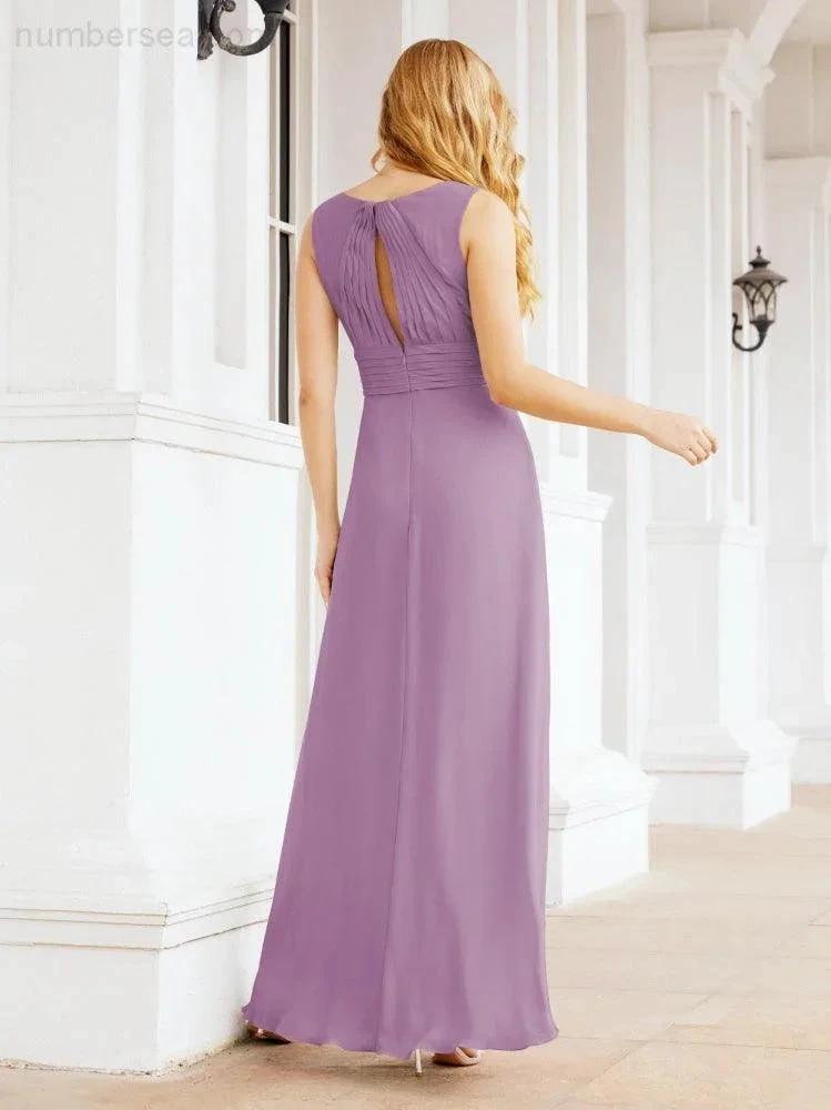 Formal Prom Gown Elegant V-Neck Sleeveless Bridesmaid Dresses for Wedding Party 28037 (ZD17021)