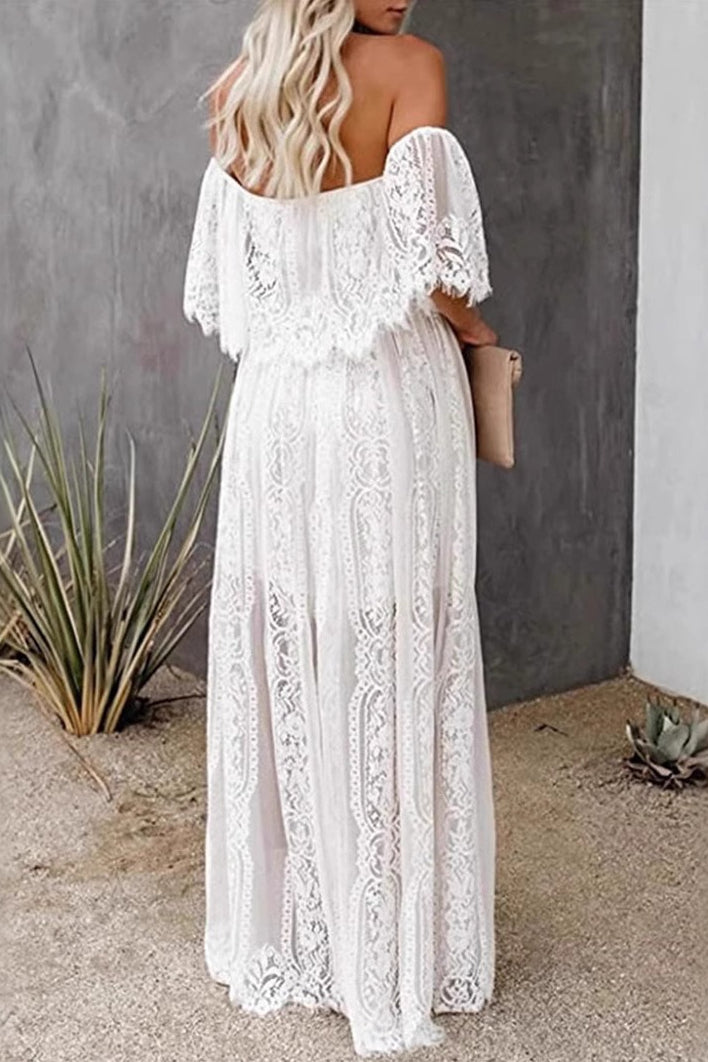 Strapless Cutout Off Shoulder Maxi Boho Dress