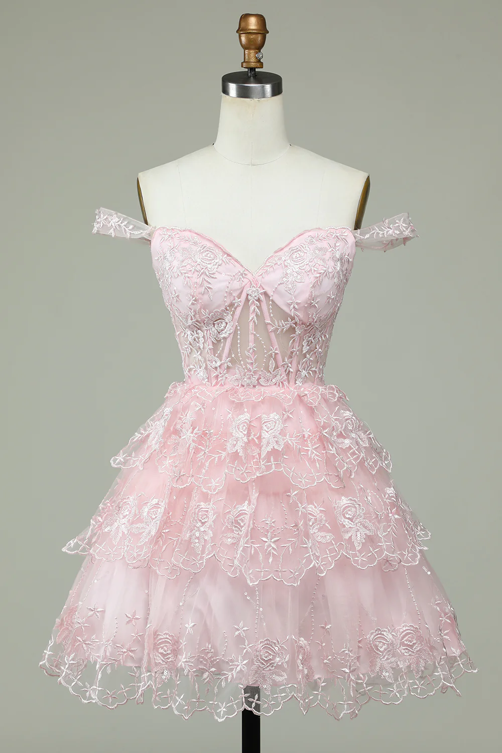 Pink Off The Shoulder Corset Homecoming Dress With Lace Y2471 - VelvetHem