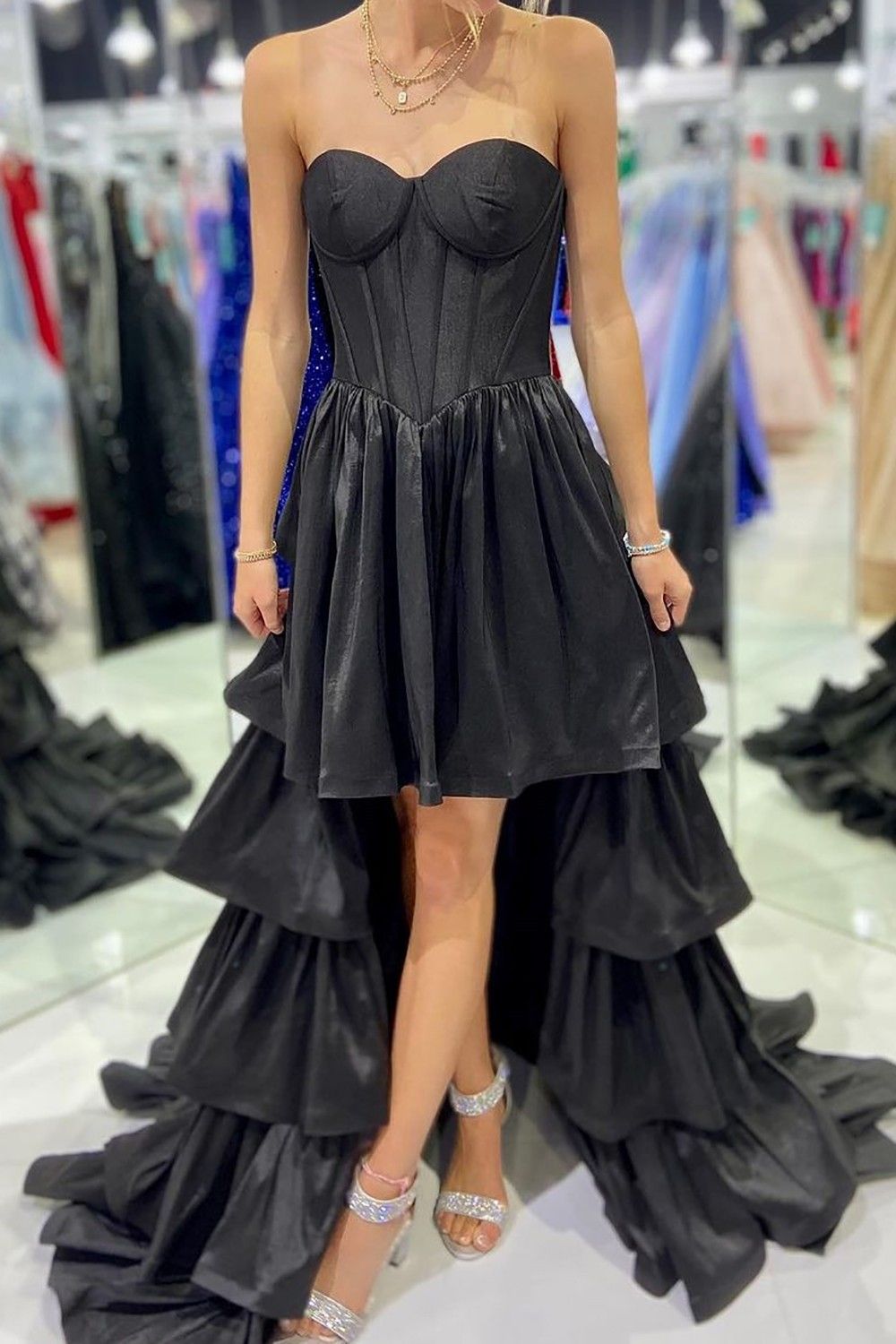 Stylish High Low Sweetheart Fuchsia Prom Dress with Ruffles - View 3 | VelvetHem