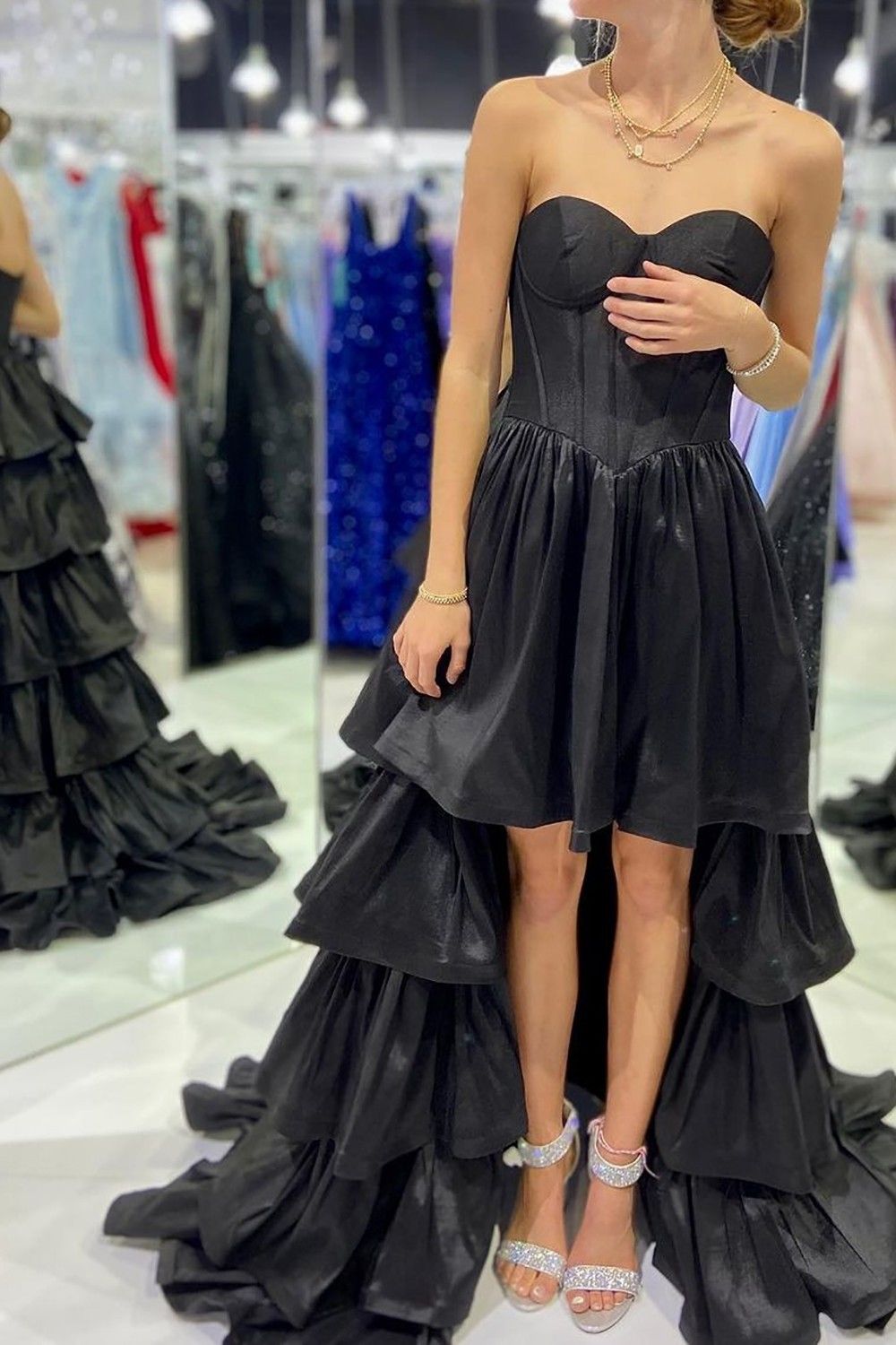 Stylish High Low Sweetheart Fuchsia Prom Dress with Ruffles - View 5 | VelvetHem