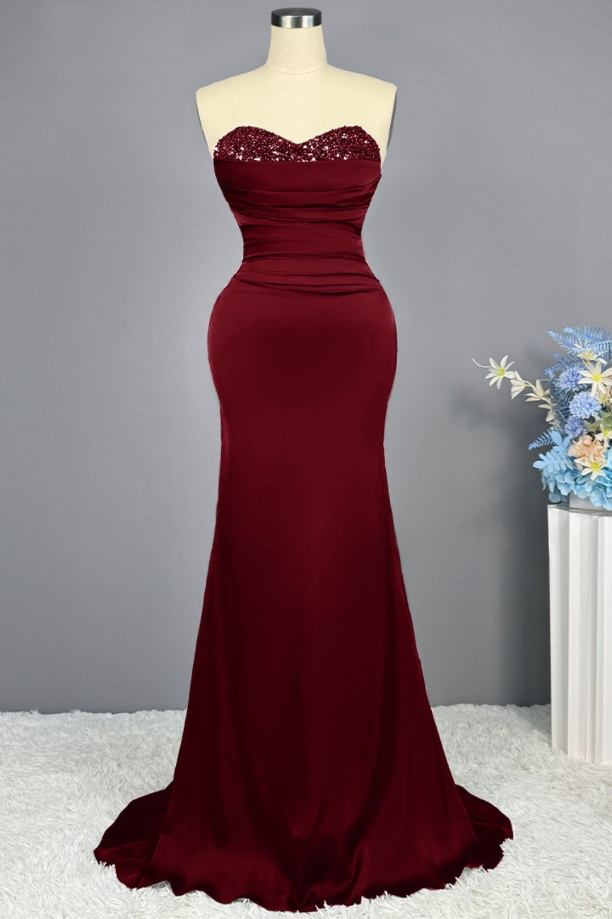 Sleeveless Mermaid Long Prom Gown with Sequined Sweetheart - VelvetHem