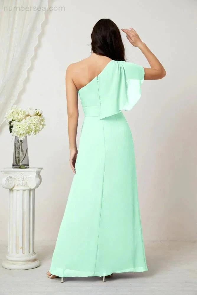 ZapDress Chiffon Ruffled One Shoulder Long Bridesmaid Dresses A-line Formal Evening Gown Side Split 2809 (ZD17049)