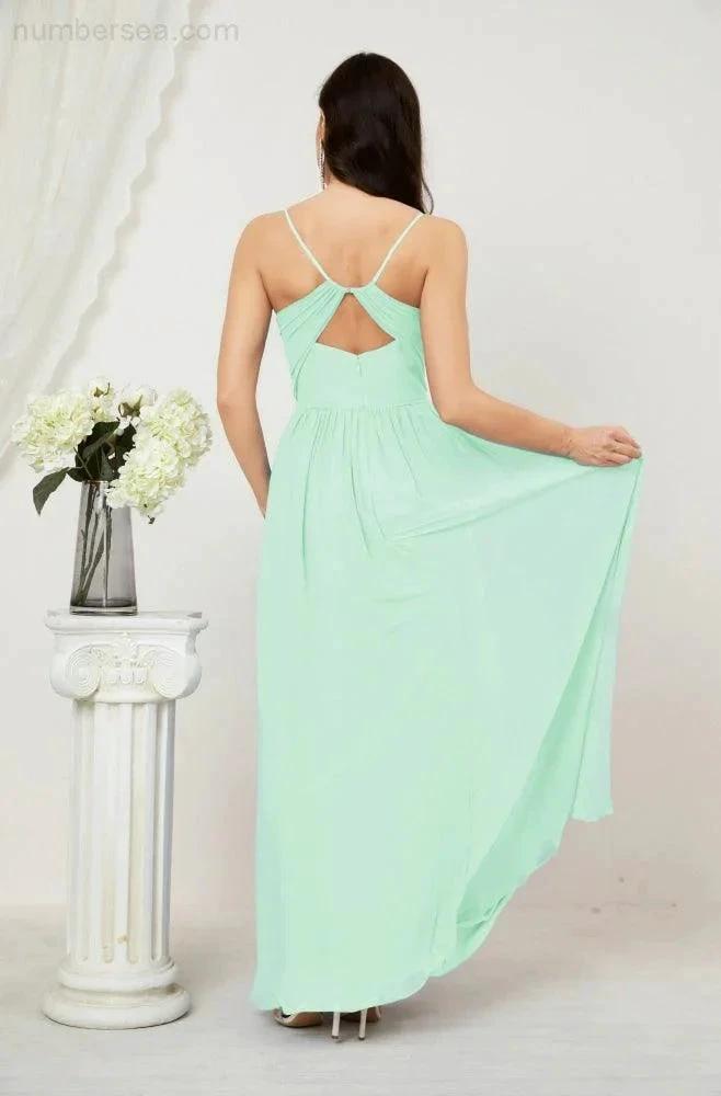 ZapDress Neck Bridesmaid Dresses Chiffon Long Spaghetti A-line Formal Prom Gown for Wedding Party Evening 2801 (ZD16961)