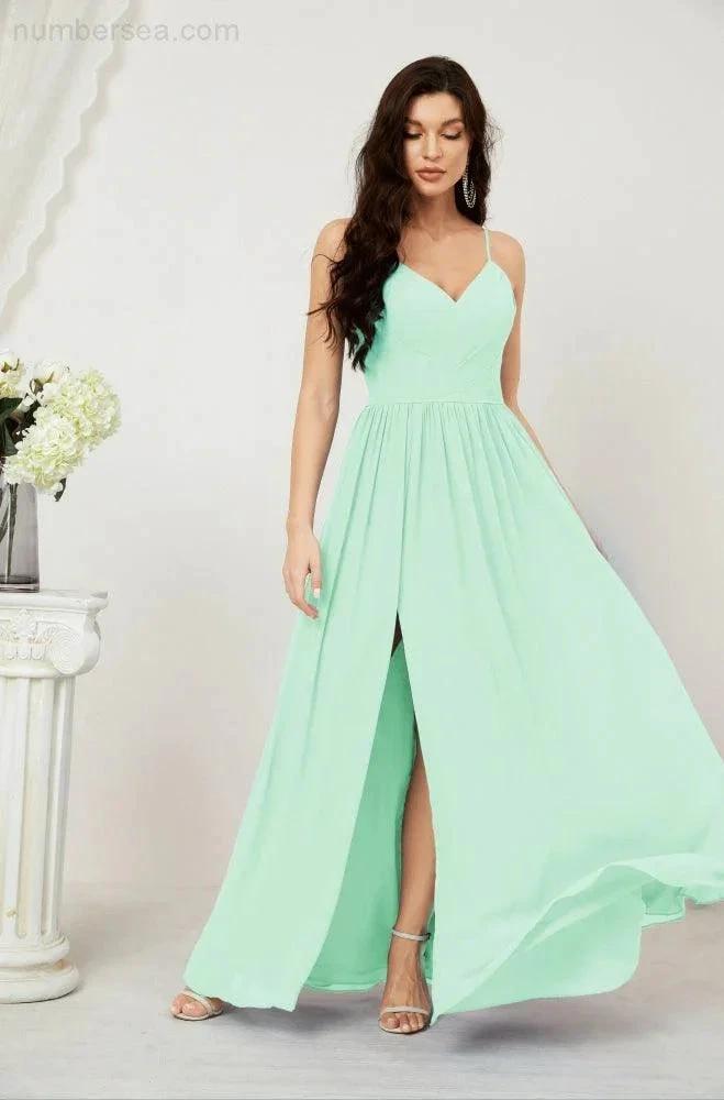 ZapDress Neck Bridesmaid Dresses Chiffon Long Spaghetti A-line Formal Prom Gown for Wedding Party Evening 2801 (ZD16961)
