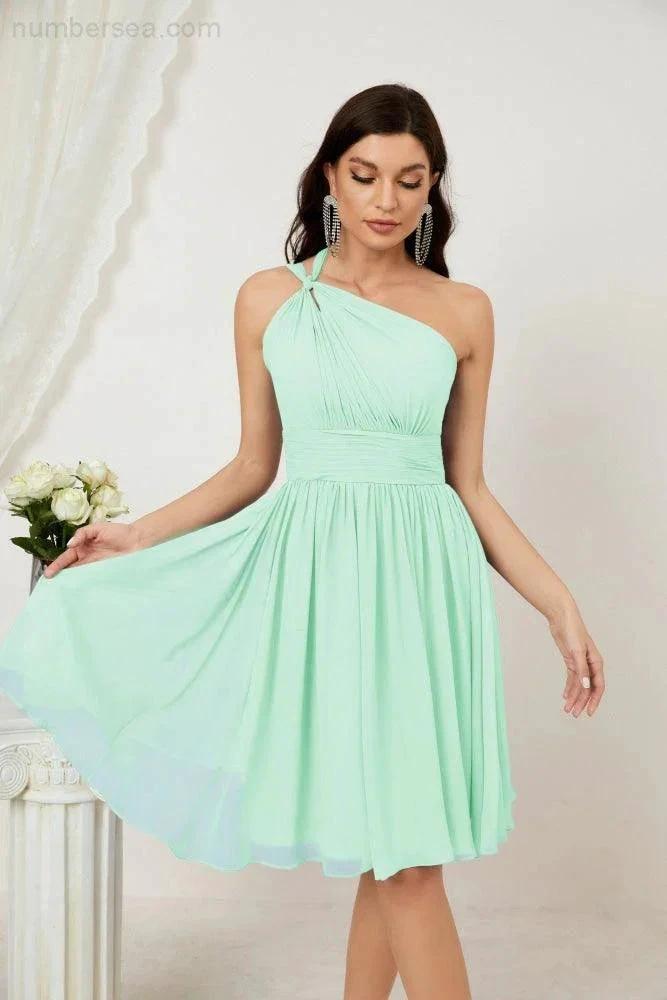 ZapDress Women Chiffon Short One Shoulder Bridesmaid Dress Formal Dresses for Party Homecoming 2804 (ZD16948)