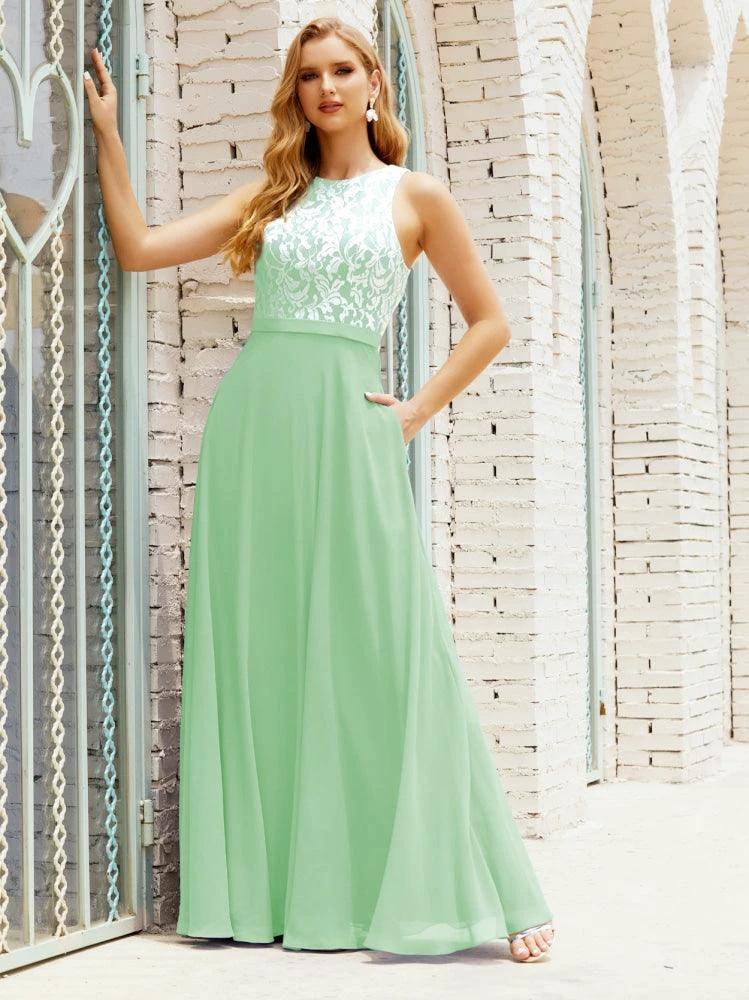 Lace Bridesmaid Dress Floor Length Evening Gowns with Pockets 28017 by numbersea