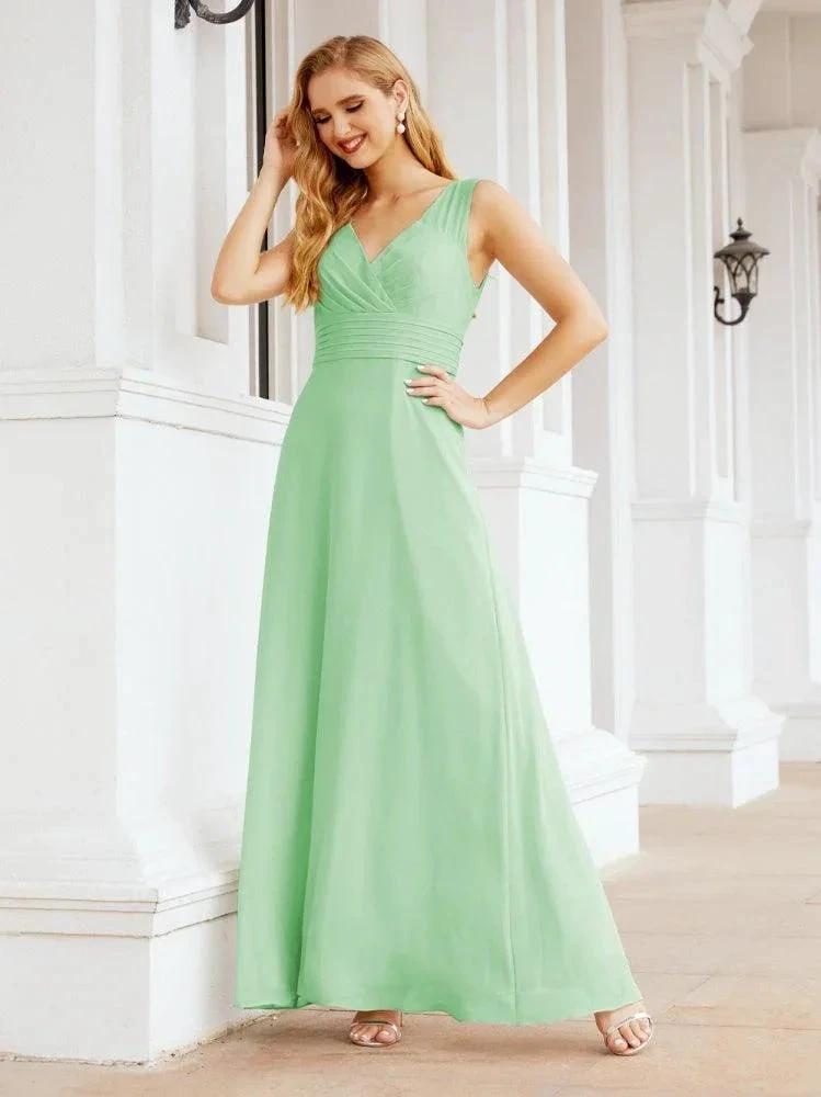 Formal Prom Gown Elegant V-Neck Sleeveless Bridesmaid Dresses for Wedding Party 28037 by numbersea
