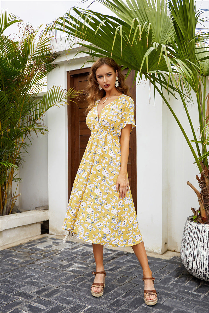 Alianna Floral Ruffle Midi Dress Lemon