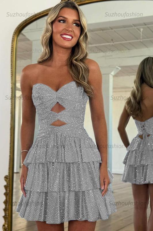 Orange A Line Homecoming Dresses Tiered Short Cocktail Dresses With Beading