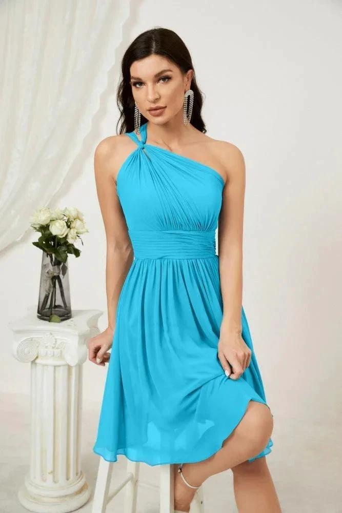 Numbersea Women Chiffon Short One Shoulder Bridesmaid Dress Formal Dresses for Party Homecoming 2804 by numbersea